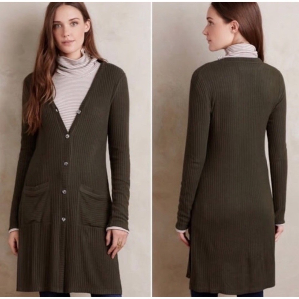 Anthropologie Akemi + Kin Sweater Size XS Olive Green Long Cardigan Ribbed Boho
